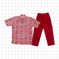Seragam Batik Sekolah Dasar (SD) Motif Tunas Harapan Satu Kemeja Set Celana Merah Anak Fashion