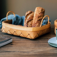 日式手工木片編織野餐籃早餐盤茶幾桌面收納筐水果蔬菜吐司面包籃