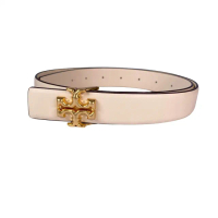 【TORY BURCH】Eleanor金屬Logo女用皮帶(奶油色)