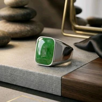 cincin titanium + model kotak + batu giok burma size 9 giok burma