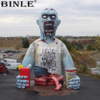 Customized 8mH bloody outdoor characters giant inflatable halloween zombie for advertising