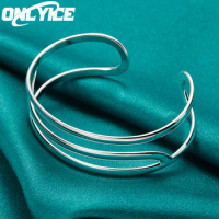 Hot Original 925 Sterling Silver Fine Three Line Bangle For Women Man Adjustable Bracelet Wedding Fashion Party Jewelry Gifts