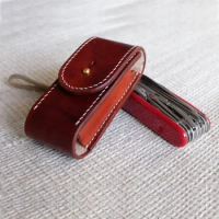 Handmade Leather Belt Pouch Vegetable Tanned Leather Protective Case for 91mm Champ Swiss Army Knife