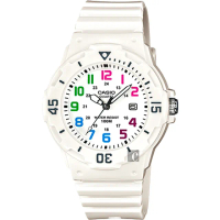 【CASIO 卡西歐】學生錶 迷你運動風指針手錶-彩色x白 考試手錶 送禮 禮物 推薦(LRW-200H-7BVDF)