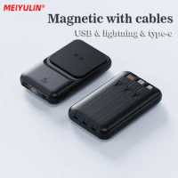 Magnetic 10000mAh Power Bank Wireless Fast Charger Powerbank With Cable USB C External Spare Battery For iPhone Xiaomi Samsung