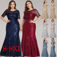 Plus Size Elegant Evening Dresses Mermaid Sequined Lace Appliques Long Dress Party Gowns Formal Dress Women 8XL Evening Gowns