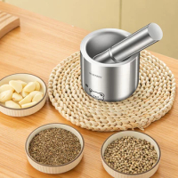 Stainless Steel Spice Grinding Pestle And Mortar With Lid Prevent Splashing Rust Resistant Pounding Garlic Mortar Kitchen Tool