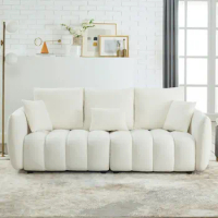 Premium Teddy fabric Sofa with 3 Back Pillows and 3 back Cushions Solid Wood Frame 3-Seater Sofa, Oversized Upholstered Chair