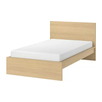 MALM 單人加大床框 高床頭板, 實木貼皮, 染白橡木/luröy