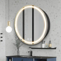 26inch Round Medicine Cabinet with Lights,Led Defogger,Illuminated Mirror for Bathroom,Dimmable,An