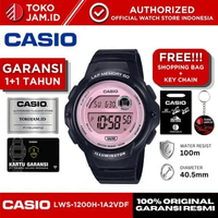 Jam Tangan Wanita Casio LWS-1200H-1A2VDF Original Digital Black Pink Sport Running LED Alarm Stopwat