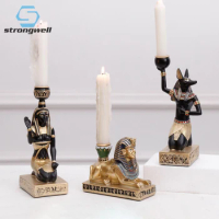 Strongwell Ancient Egyptian Anubis God Cat Sphinx Candle Holder Home Decor Candlestick Atmosphere Ornaments Resin Figurines