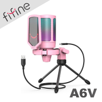 FIFINE A6V USB心型指向電容式RGB麥克風-粉色款