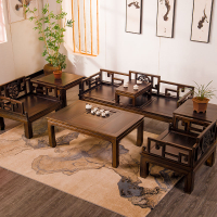仿古全實木 沙發 組合 新中式現代原木木頭客廳 小戶型復古榆木質家具