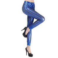 Women Long Trousers Shiny Fish Scale Skinny Pants for Women Elastic Waist Clubwear Trousers for Stage Performance Disco Party