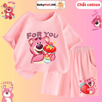Bộ quần áo cộc tay hình Gấu Dâu Lotso cho bé gái BABYMALL set đồ bộ thun cho bé chất cotton mềm mịn