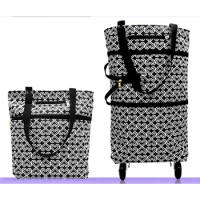 Folding Shopping Pull Cart Trolley Bag with Wheels Foldable Shopping Bags Reusable Grocery Vegetables Bags Organizer Storage Bag