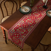 American Vintage Table Runner Yarn-Dyed Jacquard Tassel Household Polyester Tablecloth Tailstock Fla