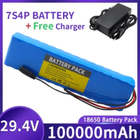 29V 100Ah 18650 Lithium ion Battery Pack 7S4P 24V Rechargeable Battery With 15A BMS +29.4V Charger