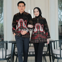 Batik Mahera Couple Batik Premium Pria Wanita Motif Niskala Warna Hitam Merah Lapis Trikot