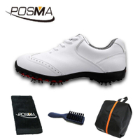 高爾夫球鞋 女款 英倫風 防水超纖皮 防水運動鞋 GSH080 白 POSMA鞋包 2合1清潔刷 高爾夫球毛巾