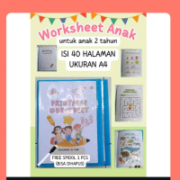 printable Worksheet untuk anak usia 2 tahun berisi 40 halaman ukuran A4 dan Free spidol