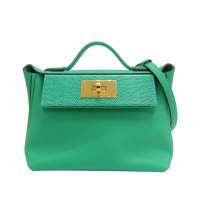 【二手名牌BRAND OFF】HERMES 愛馬仕 薄荷綠 Evercolor/Lizard皮革 Mini Touch 兩用包 U刻