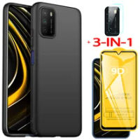 poco-m3, glass + tpu case for pocophone m3 soft anti-shock phone cases poco m 3 m4 pro 5g xiaomi poco m3 cover poco m 3 case