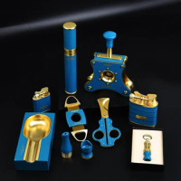 Special Blue Luxury Cigar Set Ashtray Lighter Cigar Tube Cigar Drill Cigar Cutter Holder 10 Set Smoking Accessories Set CG-001a