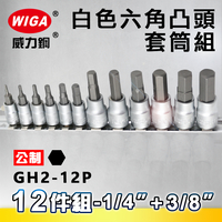 WIGA 威力鋼 GH2-12P 1/4＂+3/8＂ 12件組白色凸頭套筒組 [4分+3分凸頭套筒]