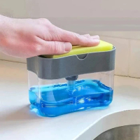 Press Soap Dispenser Box Scrubbing Liquid Container Kitchen Bathroom Automatic Detergent Foam Delivery Box with Sponge Holder