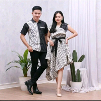 Couple Baju Tenun Kombinasi - Baju Tenun Toraja Putih - Couple Baju Kondangan  Pasangan Dress Pesta 