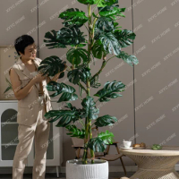 Simulation Monstera Deliciosa Bionic Fake Trees Green Plant Monstera Artificial Flower Tree Indoor Landscaping
