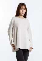 FOREST Forest Ladies Cotton Interlock Long Sleeve Round Neck T-Shirt Women Casual Loose Fit Plain To