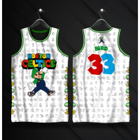 Áo Bóng Rổ Boston Celtics Số 33 - In Super Mario - Trắng Không Tay - Tùy Chỉnh Miễn Phí