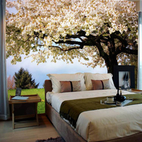 大自然田園壁紙酒店房間臥室床頭背景墻現代簡約墻紙樹林風景壁畫