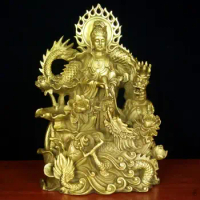 copper riding-Dragon Guanyin Bodhisattva Buddha statue Brass Guanyin Buddha statue decoration