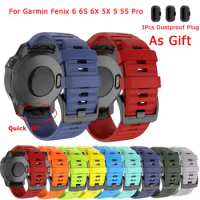 26 20 22 MM Watchband and Anti-dust Cap For Garmin Fenix 6 6X Pro 5 5S 5X Plus 3HR Fenix6 Silicone Watch Wrist Band Strap