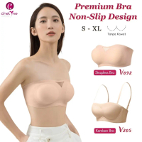 New Chelyne BH Premium Seamless Lycra Silky Skin V092 / V205 Half Cup Strapless Bra Kemben Polos - C