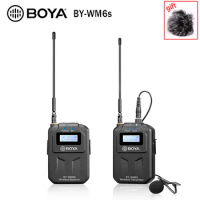 BOYA BY WM6S UHF Wireless Lavalier Microphone System Omni-directional Compatible for DSLR Cameras Interviews with smartphone