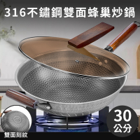 【精靈工廠】316不鏽鋼雙面蜂巢聚熱不沾炒鍋 + 防爆玻璃(K0503-32)