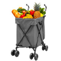 Multipurpose home Folding Trolley with Oxford Bag Portbable Shopping Cart with Sturdy Steel Frame Utility Cart Grocery Cart