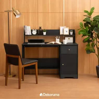Dekoruma ZURI Meja Belajar dengan Rak Atas / Meja Komputer / Meja Kerja dan Kantor - Hitam