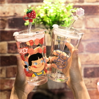 水杯玻璃杯帶吸管簡約ins清新韓版森系可愛夏日水杯網紅日系學生