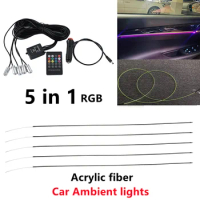 5 in 1 RGB LED Car Atmosphere Interior Ambient Light Acrylic Fiber Optic Strip Light by App Control DIY Music 100CM Fiber Optic