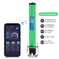 5 in 1 Water Quality Tester Pen Bluetooth EC SALT SG TEMP PH Tester Digital Water Tester for Drinking Water Aquarium Pool