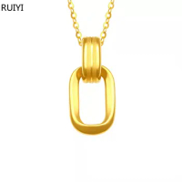 RUIYI Pure 24K 999 Gold Geometric Double Ring Gold pendant 18K Gold AU750 clavicle Necklace For Girlfriend's Birthday Gift Exqui