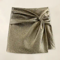 2024 Knot Mini Skirt Shorts Woman Gold Women's Skort Pleated High Waist Shorts For Women Chic And Elegant Woman Short Pants