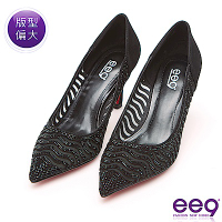 ee9 名媛氣息奢華透膚鑲嵌亮鑽Royal Style跟鞋 黑色