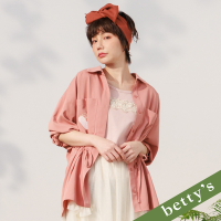 betty’s貝蒂思　口袋繡花厚雪紡長版襯衫(暗粉色)